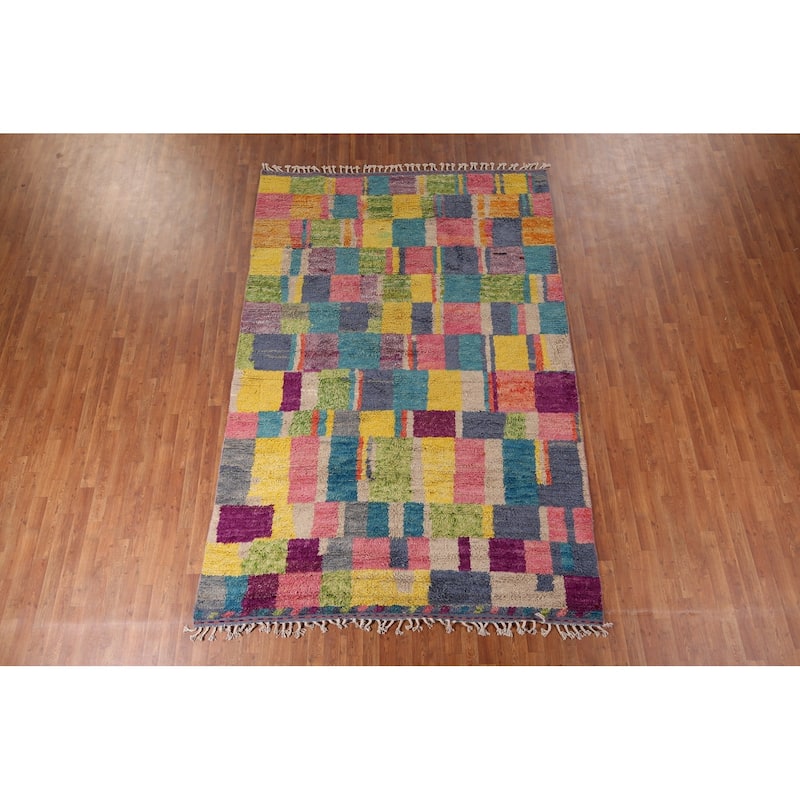Colorful Plush Moroccan Oriental Area Rug Handmade Wool Carpet - 6'11" x 10'4"