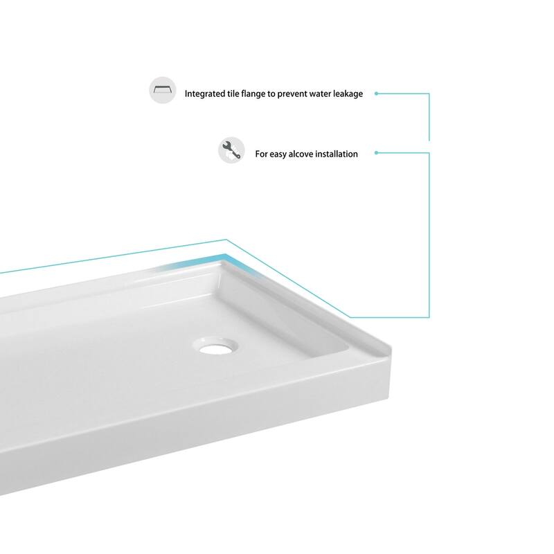 Indigo Home 60x30 inch Single Threshold Shower Tray Right Drain in White