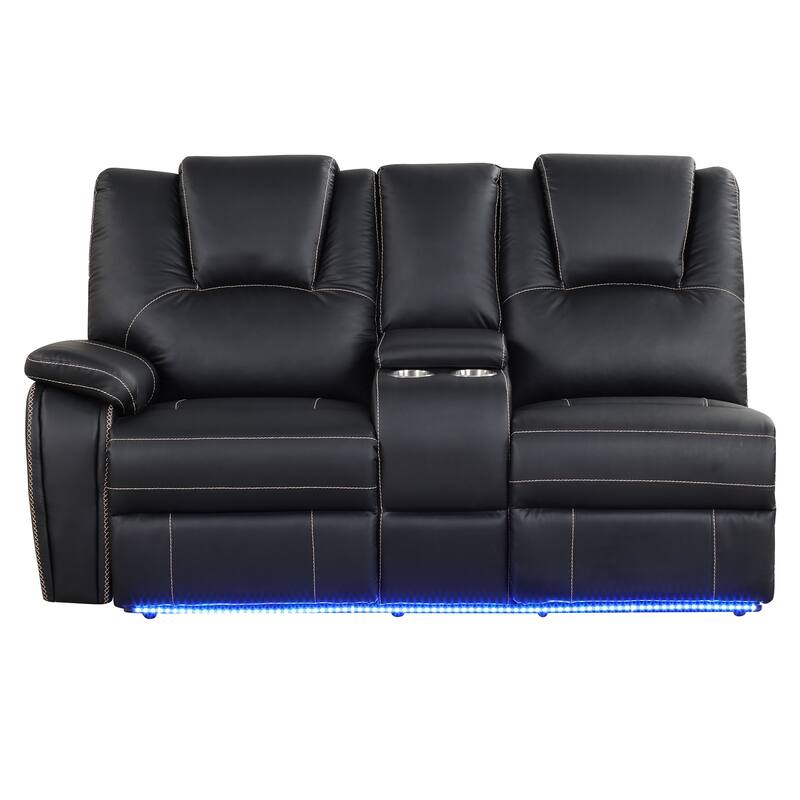 Modern Faux Leather Manual Reclining with LED Light Strip with 2 Cup Holders
