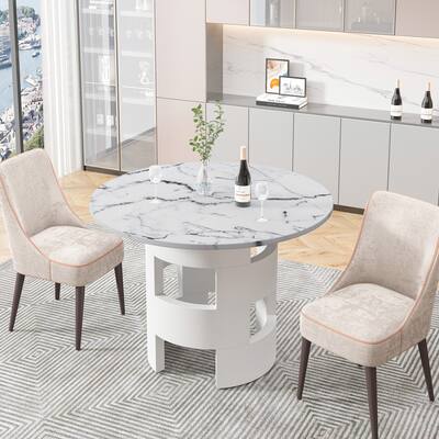 42.12"Modern Round Dining Table with Printed Marble Table Top for Dining Room, Kitchen, Living Room