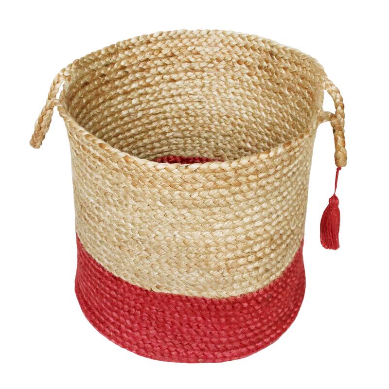 Sevita Two-Tone Jute Hand-Stitched Storage Basket with Handles