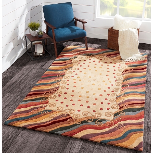 Momeni New Wave Beige Hand-Tufted and Hand-Carved Wool Rug (8' X 11')