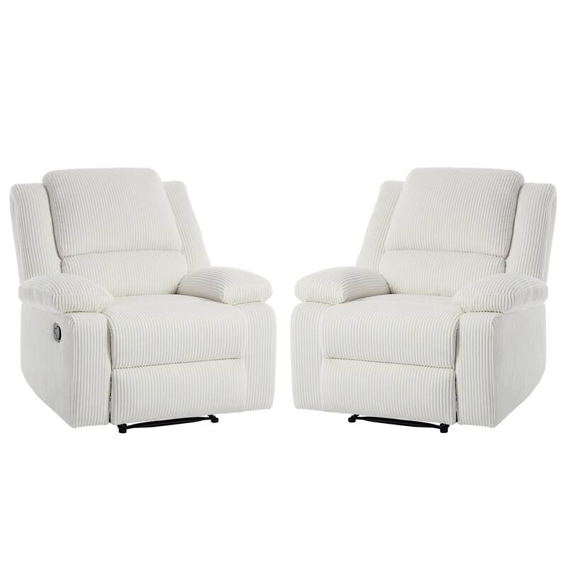 2 Set Corduroy Manual Recliner Glider Club Chair with Footrest