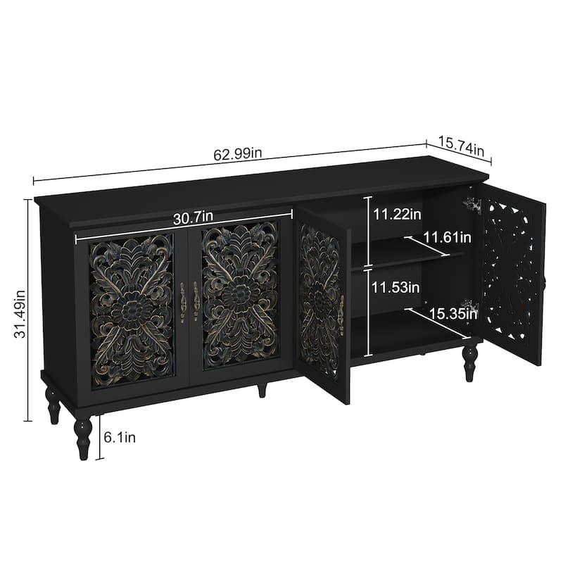 63" W Sideboard Cabinet with Adjustable Shelves