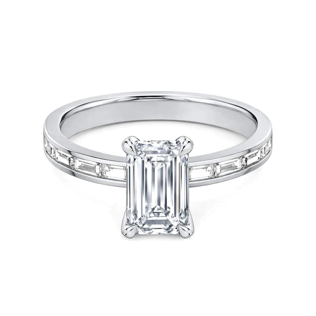 Auriya 14K Gold Baguette Channel Emerald Diamond Engagement Ring 1.00 - 5.00ct. tw. (F-G, VS)
