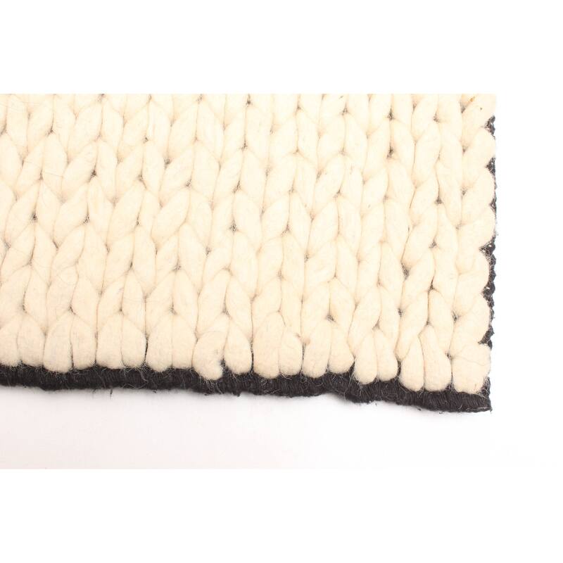 ECARPETGALLERY Braid weave Sienna Black, Cream Wool Rug - 4'11 x 8'1