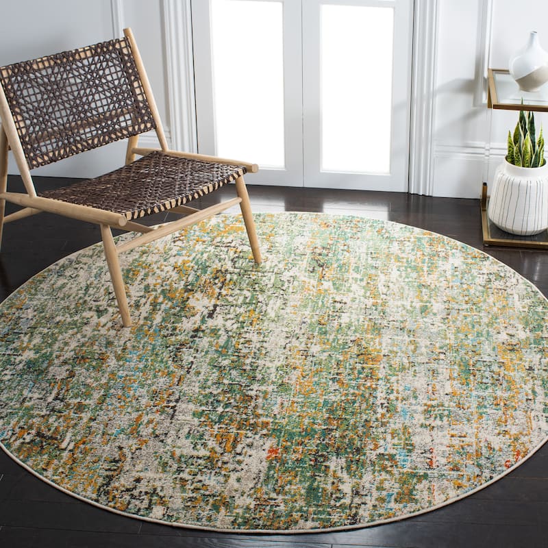 SAFAVIEH Madison Loane Modern Abstract Rug - 8' Round - Green/Turquoise - Round