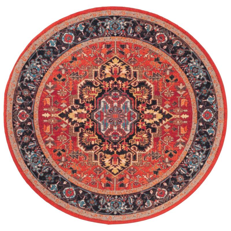 SAFAVIEH Journey Machine Washable Slip Resistant Kristi Oriental Medallion - 6'7" x 6'7" Round - Red/Blue
