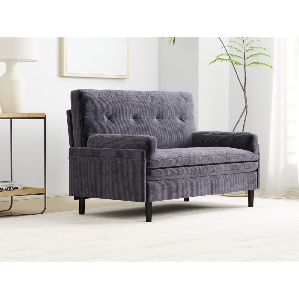 Roomfitters, Corduroy 2-Seater Sofa Sleeper, Convertible Loveseat with Recline Function and Armrests, Modern Small Sofa Bed