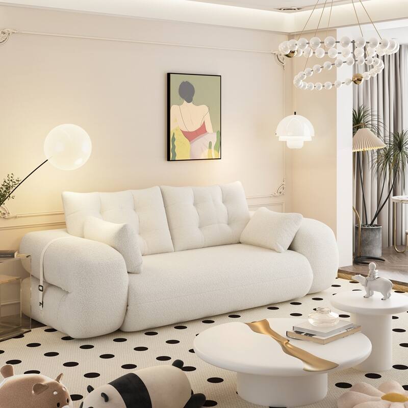 3-in-1 Teddy Fabric Foam-Filled Sleeper Sofa Bed - Beige