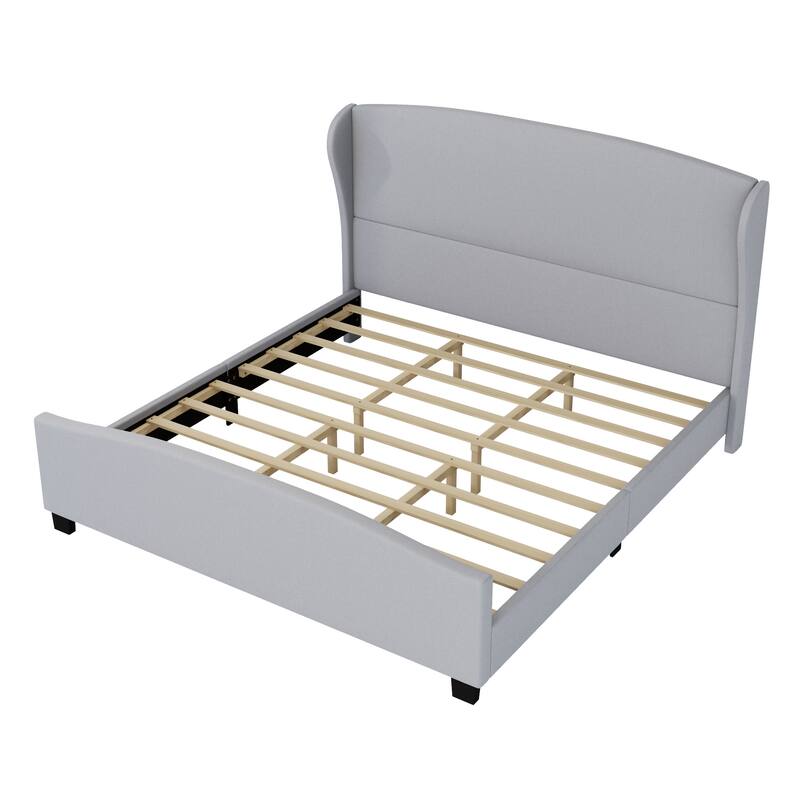 Roomfitters Full/Queen/King Size Upholstered Bed, Wingback Linen Frame, 51" High Headboard, No Box Spring Needed