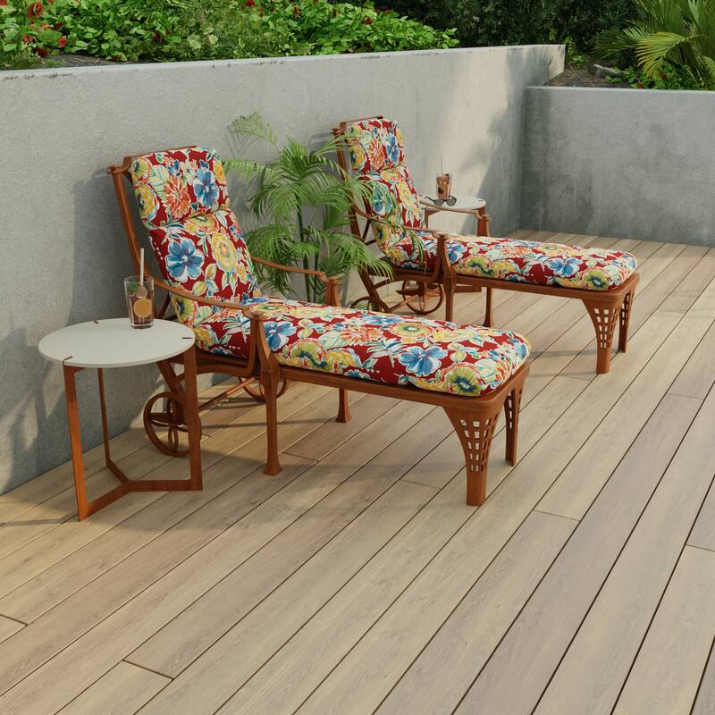 74" x 22" Red Floral Outdoor Chaise Lounge Cushion with Ties and Loop - 74'' L x 22'' W x 5'' H - Colsen Berry