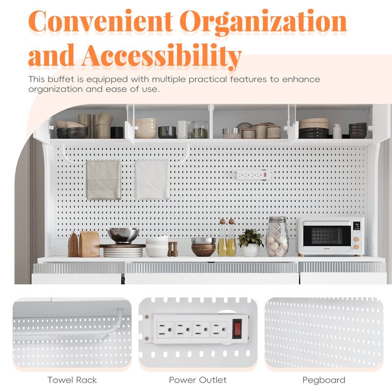 63" Buffet Cabinet with Hutch and Power Outlet, Large Coffee Bar Storage with Drawers, Adjustable Shelves & Pegboard