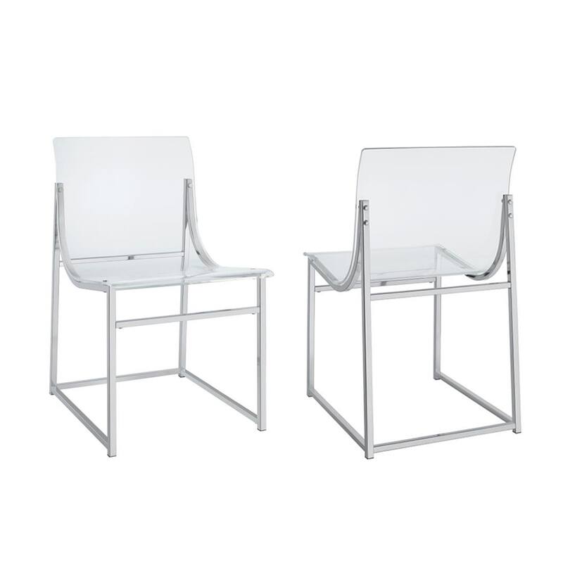 Set of 2 Dining Side Chairs in Clear and Chrome - Set of 2 - Clear and Chrome