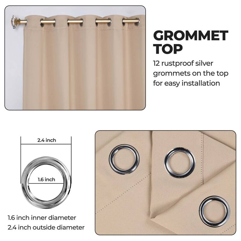 Superior Solid Machine Washable Room Darkening Grommet Blackout Curtains, Set of 2