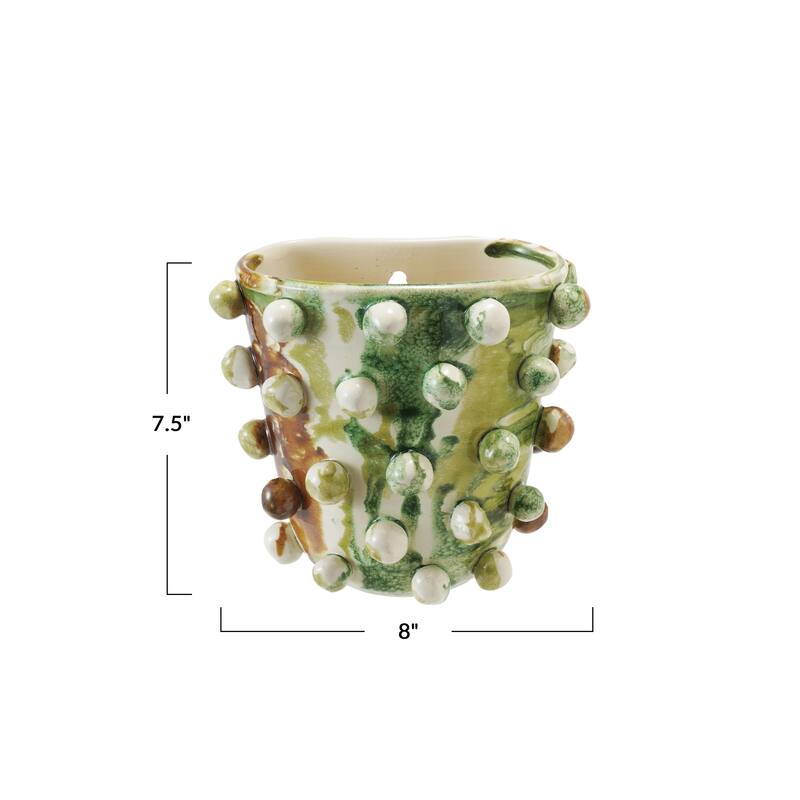 Terra-cotta Wall Planter with Balls in Reactive Glaze - 7.88"L x 5.25"W x 7.5"H