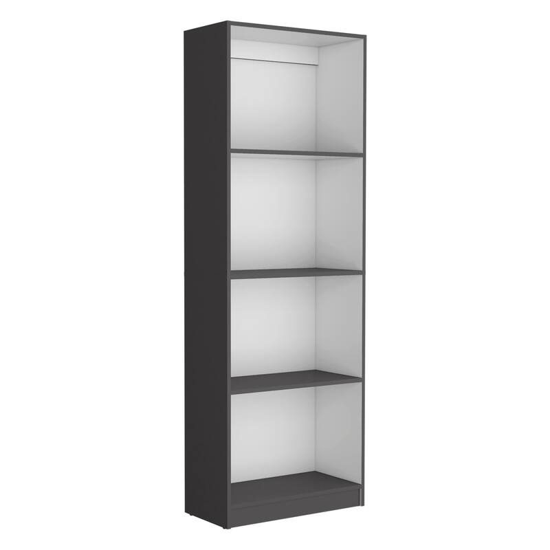 HomeRoots 71" Gray And White Wood Four Tier Bookcase