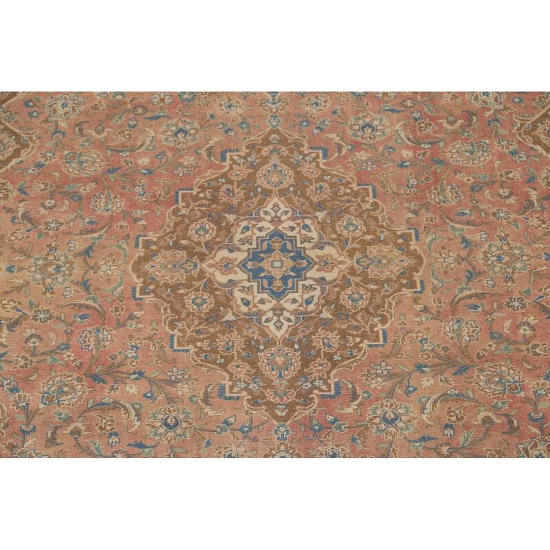 Traditional Pink Mashad Persian Vintage Rug Hand-Knotted Wool Carpet - 8'10"x 12'5"