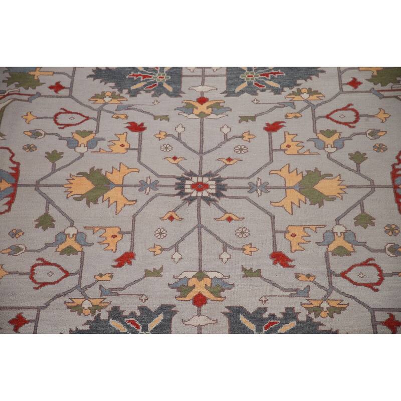 Gray Oushak Large Oriental Rug Hand-Knotted Wool Carpet - 11'10"x 14'10"