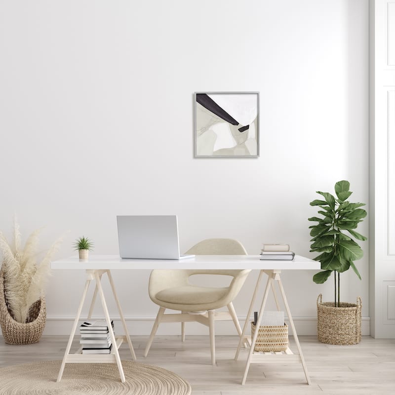 Stupell Abstract Neutral Shapes Black Tan Modern Living Room Framed Wall Art - Off-White