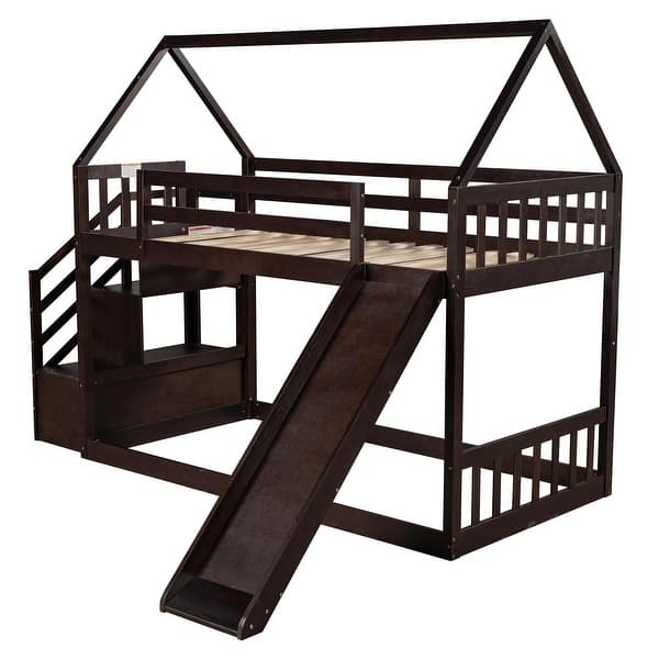 Twin Over Twin House Low Bunk Bed with Slide and Storage Staircase Bed Bath & Beyond 36828313