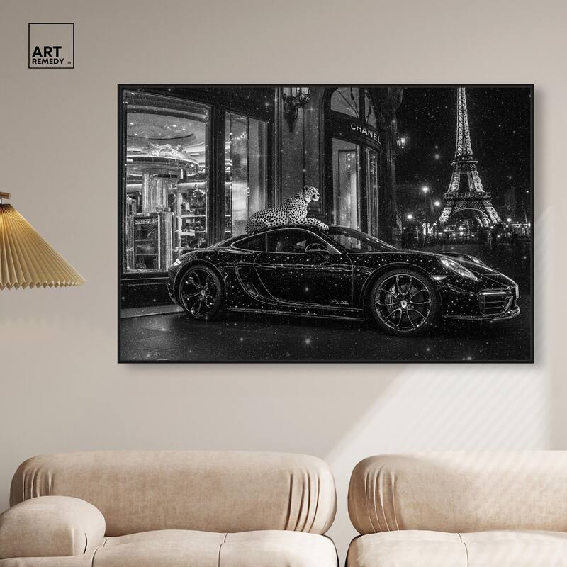 Glistening Cheetah and Car Canvas by Art Remedy