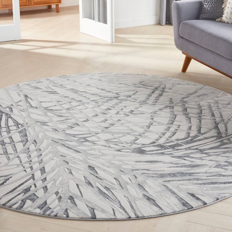 Nourison Rustic Textures Abstract Floral Area Rug - 7'10" Round - Ivory/Grey