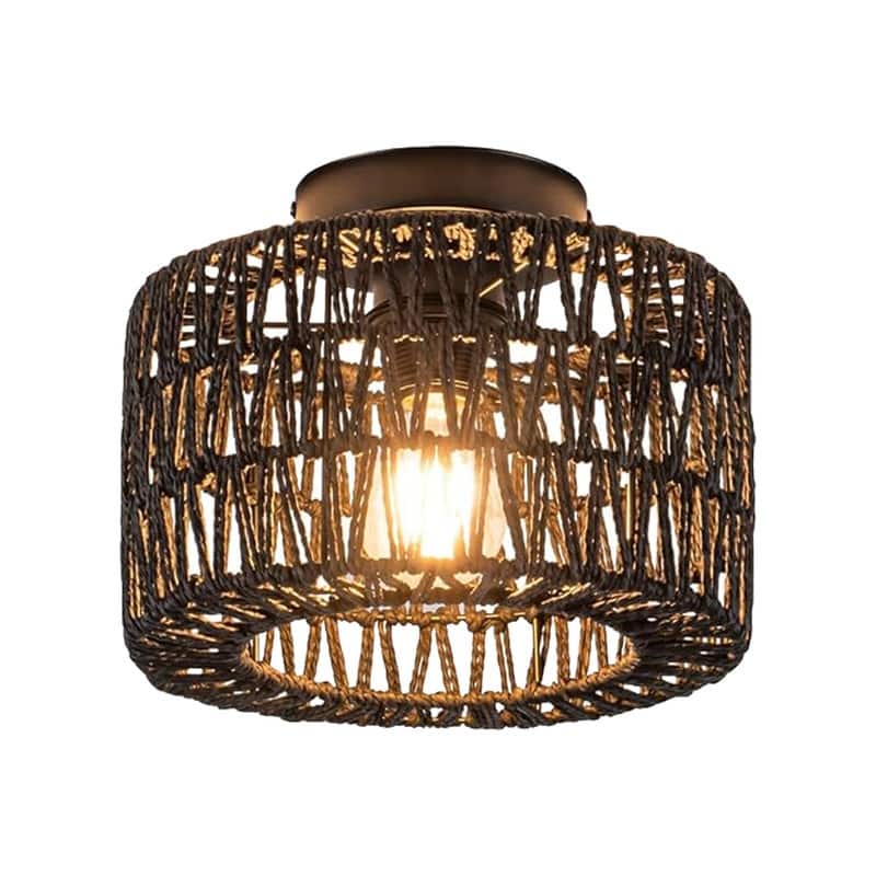 1 Light light fixture black bedroom light metal, rattan ceiling lighting