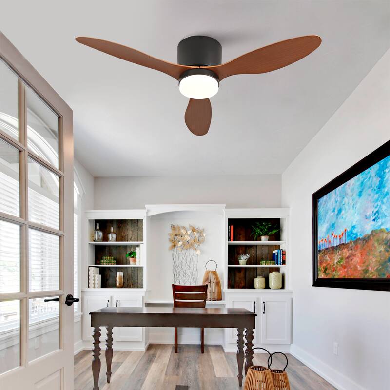 42-inch Ceiling Fan with Light, Ultra-Slim Flush-Mount Design, 3 ABS Plastic Blades, Remote Control Included