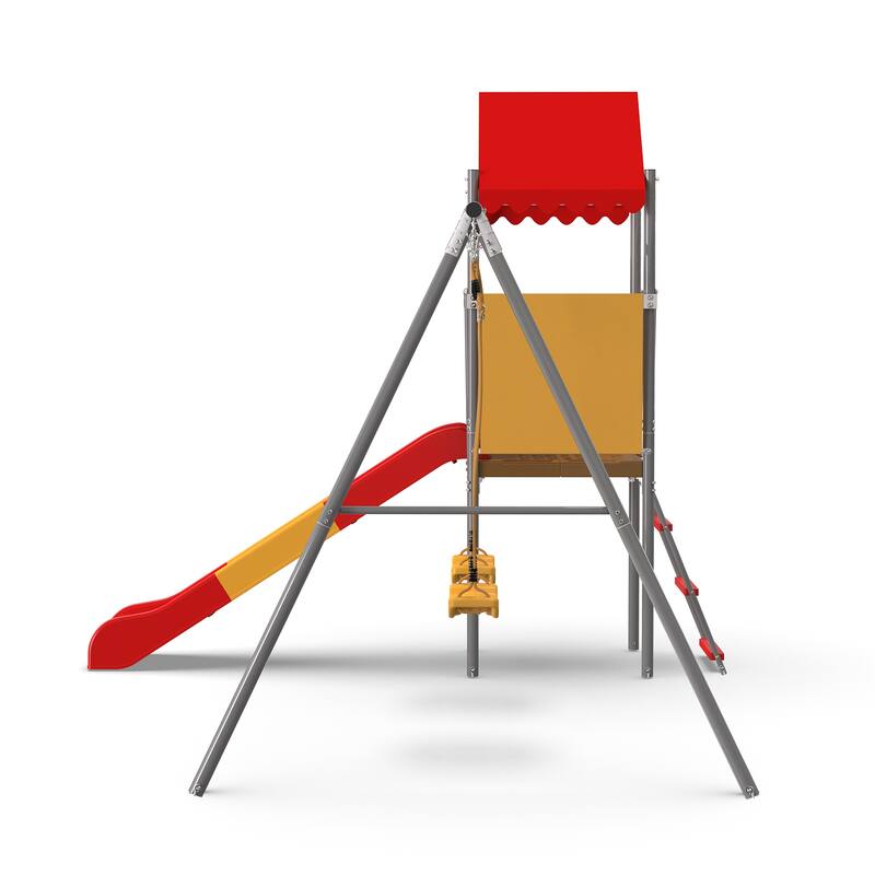 Metal and Plastic Treehouse Swing Set with Slide, Belt Swings, and Canopy Safe, Sturdy, and Portable for Kids Ages 3-8