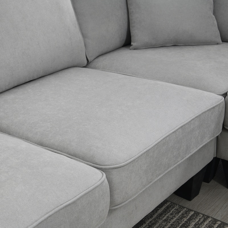 Grey 108" Modern U-Shaped 7-Seater Sectional Sofa Set with 3 Accent Pillows and Chaise, for Living Room