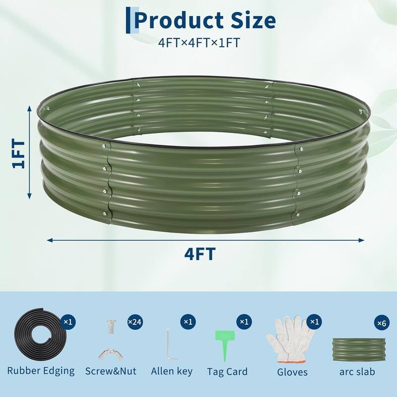 4X4x1Ft Round Galvanized Raised Garden Bed, Planter Box Kit for Vegetables, Flowers, Herbs & Fruits