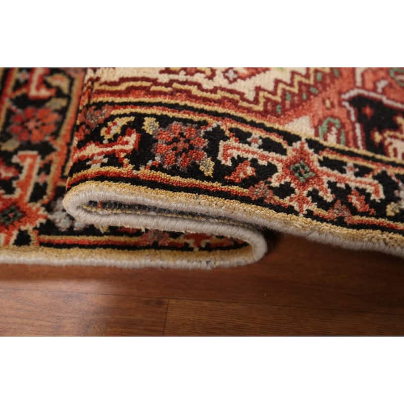 Geometric Heriz Serapi Indian Rug Handmade Beige Foyer Wool Carpet - 2'0"x 3'0"