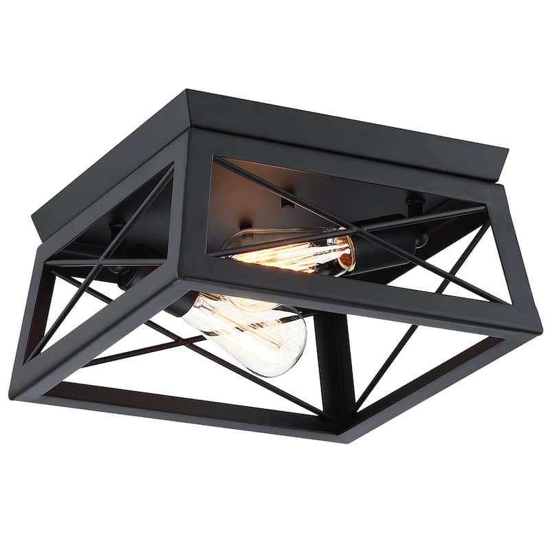 2 Light Farmhouse Flush Mount Ceiling Light - 12" - Black