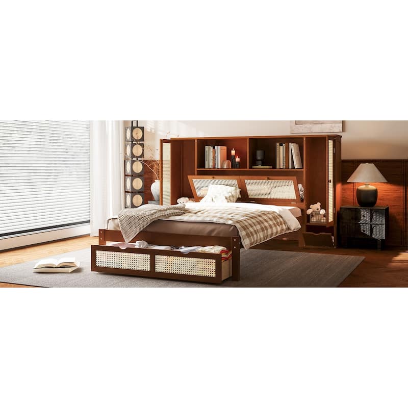 Twin Size Wooden Bed with Two Storage Lockers