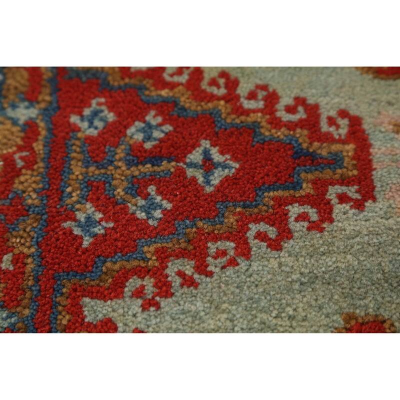 Green Geometric Viss Indian Rug Hand-Knotted Wool Carpet - 2'11" x 5'2"