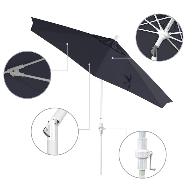 California Umbrella 9' Rd.Crank Lift, Collar Tilt, Aluminum Pole, Fiberglass Rib Patio Umbrella, White Finish, Sunbrella Fabric