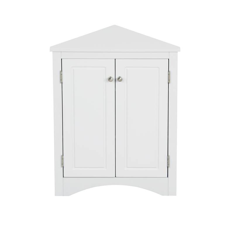 Roomfitters Triangle Corner Bathroom Cabinet, Modern MDF Floor Storage Organizer with Adjustable Shelves & Metal Knobs