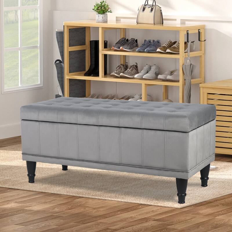Adeco 41" Rectangular Tufted Lift Top Storage Ottoman Bench