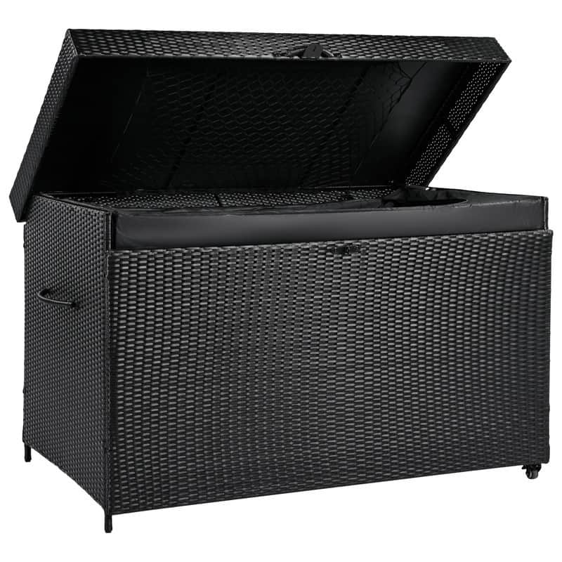 230-Gallon All-Weather Wicker Deck Storage Box With Wheels, Rattan Patio Organizer For Outdoor Furniture, Garden Tools.
