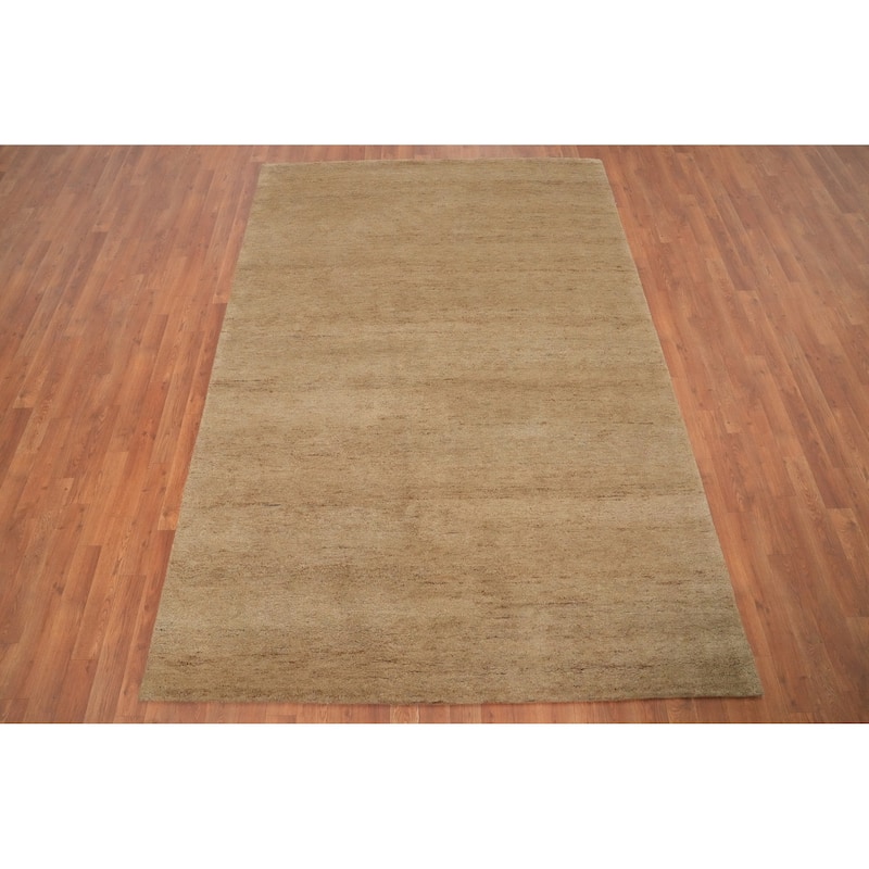 Hand Knotted Oriental 100% Wool Carpet Modern Solid Beige & Ivories Gabbeh Area Rug - 8' 1'' X 5' 7''