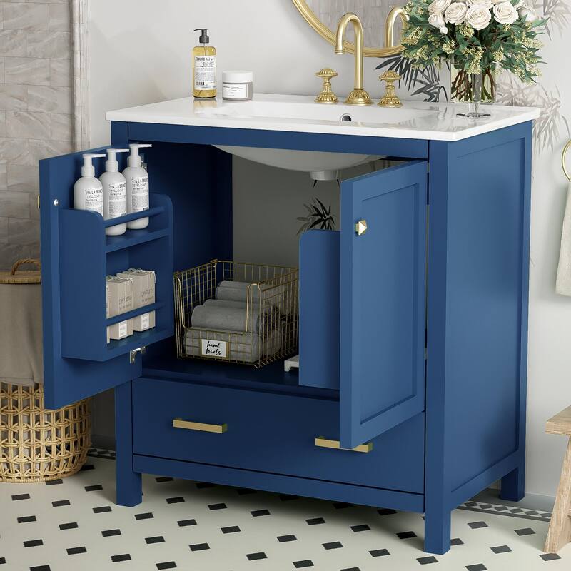 Bathroom Vanity with Single Sink, Bathroom Storage Cabinet with 2 Doors and 1 Drawer, Bathroom Vanities with Solid Wood Frame