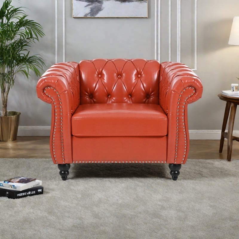 PU Leather 1-Seater Sofa with Pocket Springs - Orange