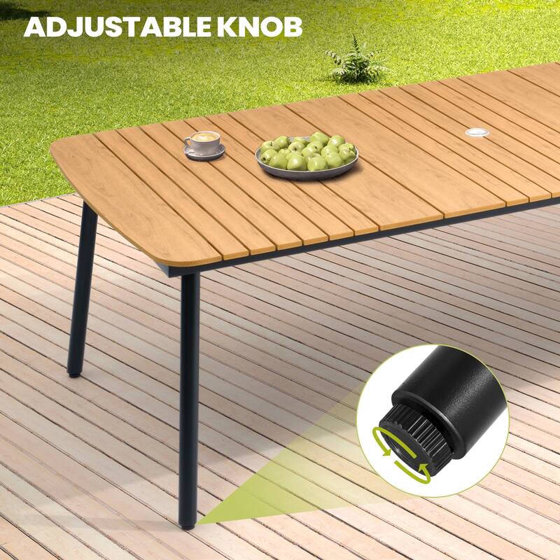 9-Piece Patio Outdoor Dining Set Rectangular Aluminum Dining Table with Umbrella Hole and Stackable Armchairs