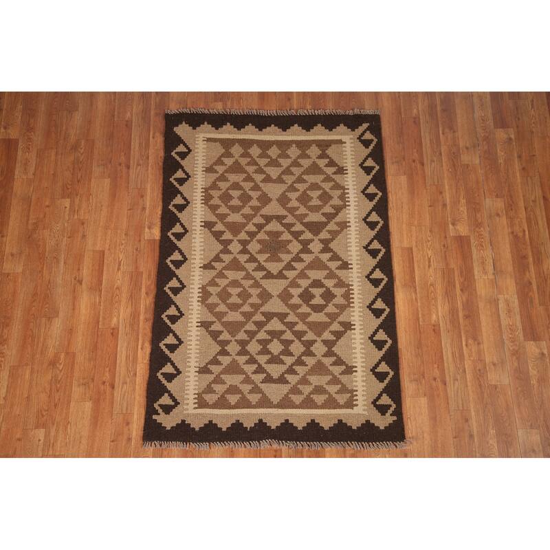 Reversible Kilim Area Rug Hand-woven Wool Carpet - 3'3" x 4'10"