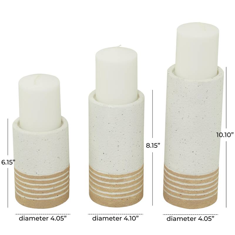 White or Blue Metal Striped Pillar Decorative Candle Holder (Set of 3)