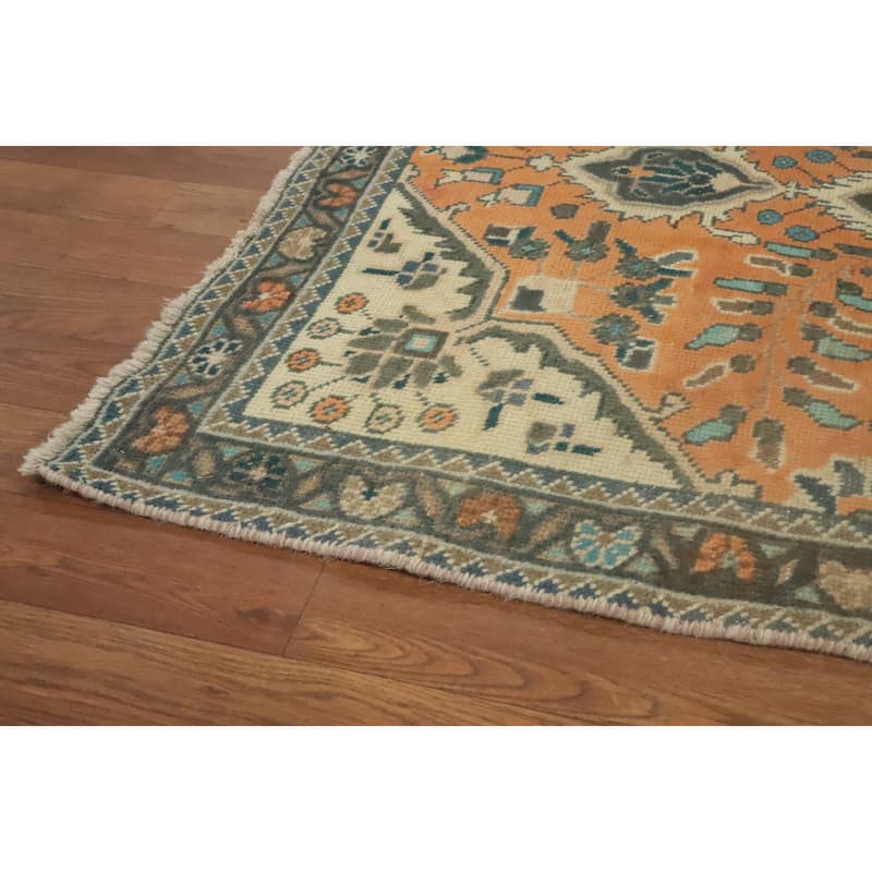 Hand Knotted Oriental 100% Wool Carpet Traditional Floral Oranges & Rust Tabriz Area Rug - 5' 1'' X 3' 2''