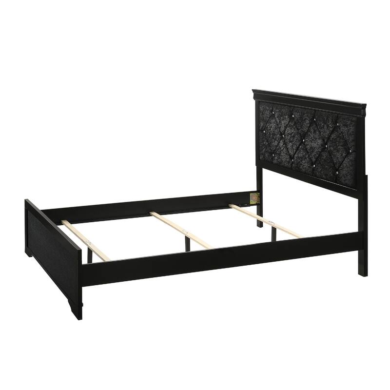 Modern Black Twin Size Panel Bed with Upholstered Headboard and Button Tufted Details