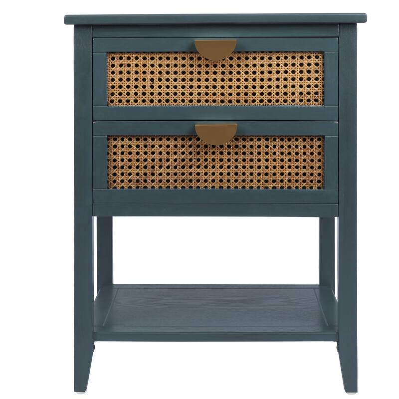 2 Drawer Side table, Naturel Rattan, End table, Suitable for bedroom, living room, study
