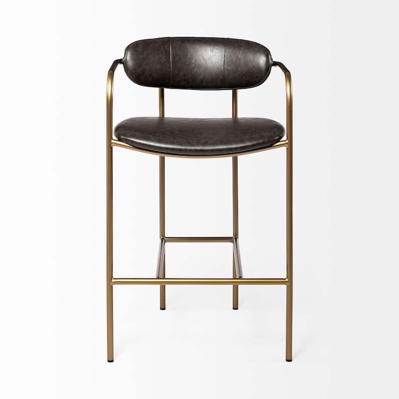 Parker Brown Faux-Leather Seat with Gold Metal Frame Bar Stool